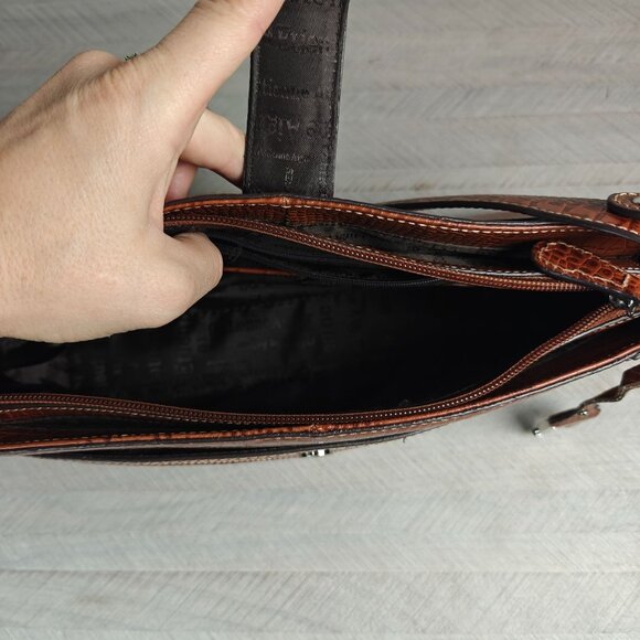 Vintage Etienne Aigner Brown Croc Embossed Leather Shoulder Bag Turn Lock - Picture 10 of 10